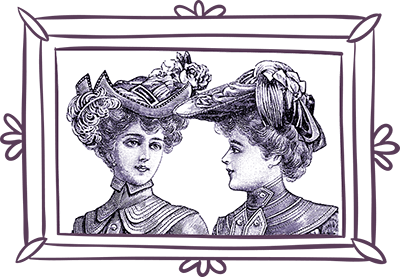 portrait of two women with vintage hats - line frame